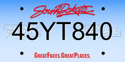 45YT840 South Dakota License Plate