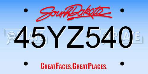 45YZ540 South Dakota License Plate
