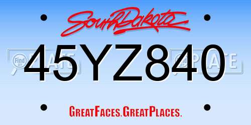 45YZ840 South Dakota License Plate