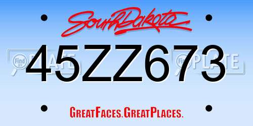 45ZZ673 South Dakota License Plate
