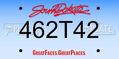 462T42 South Dakota License Plate