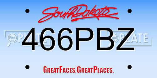 466PBZ South Dakota License Plate