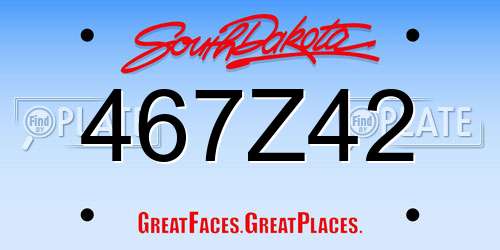 467Z42 South Dakota License Plate