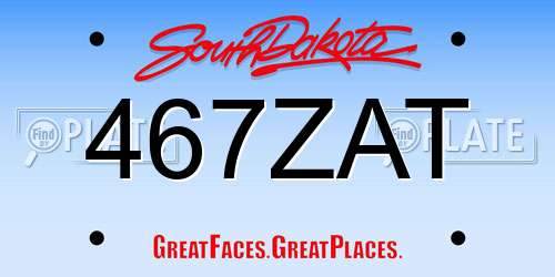 467ZAT South Dakota License Plate