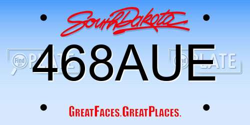 468AUE South Dakota License Plate