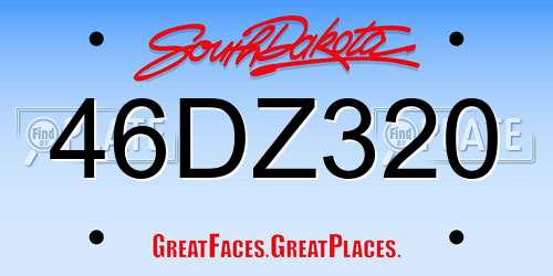 46DZ320 South Dakota License Plate