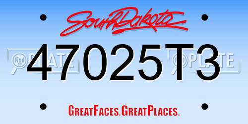 47025T3 South Dakota License Plate