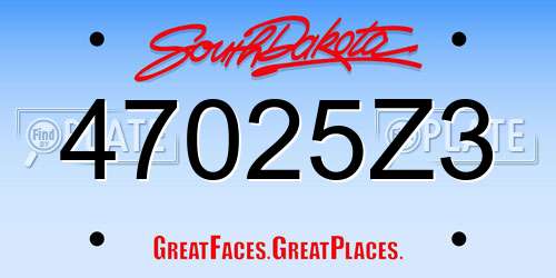 47025Z3 South Dakota License Plate