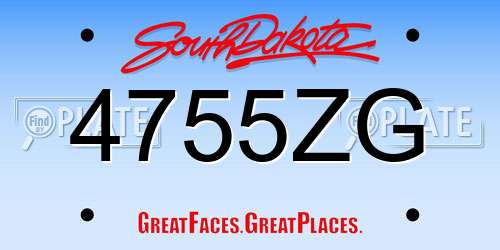 4755ZG South Dakota License Plate