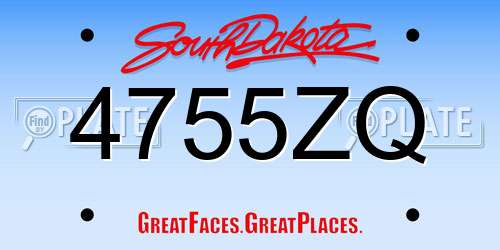 4755ZQ South Dakota License Plate