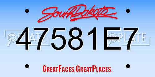 47581E7 South Dakota License Plate