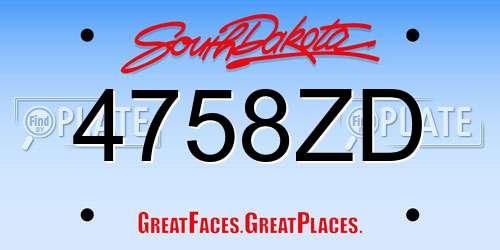 4758ZD South Dakota License Plate