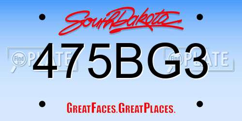 475BG3 South Dakota License Plate