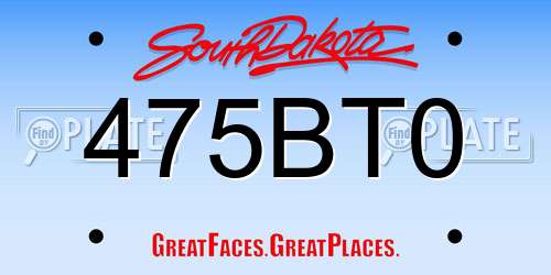 475BT0 South Dakota License Plate