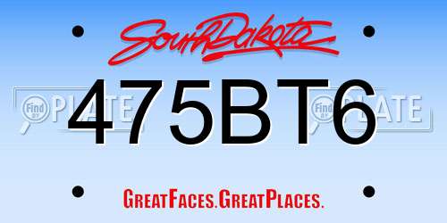 475BT6 South Dakota License Plate