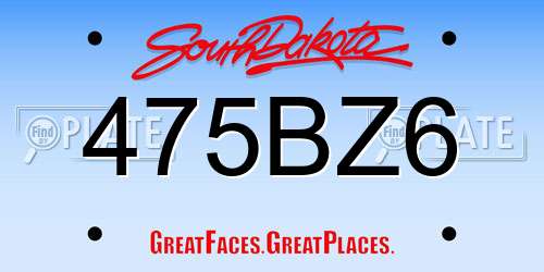 475BZ6 South Dakota License Plate