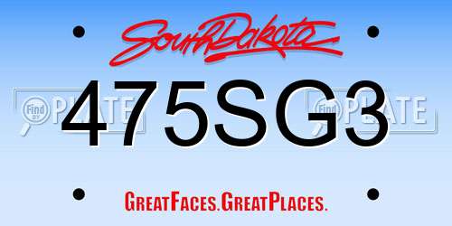475SG3 South Dakota License Plate