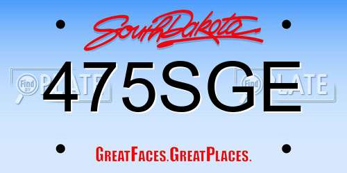 475SGE South Dakota License Plate