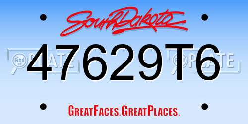 47629T6 South Dakota License Plate