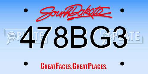 478BG3 South Dakota License Plate