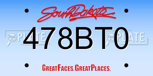 478BT0 South Dakota License Plate