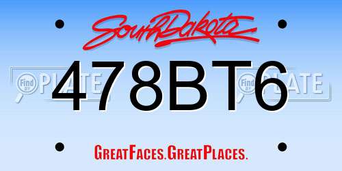 478BT6 South Dakota License Plate