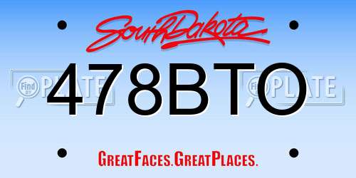 478BTO South Dakota License Plate