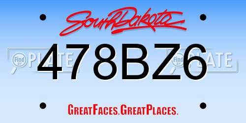 478BZ6 South Dakota License Plate