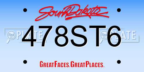 478ST6 South Dakota License Plate