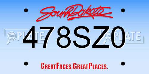 478SZ0 South Dakota License Plate