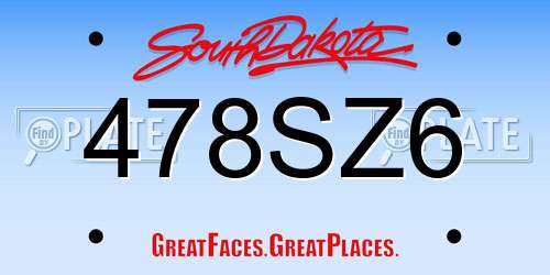 478SZ6 South Dakota License Plate