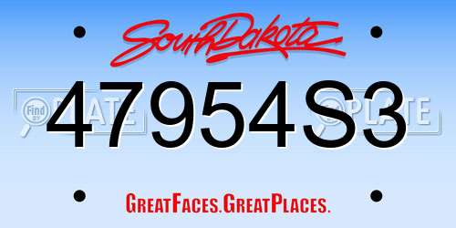47954S3 South Dakota License Plate