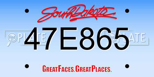 47E865 South Dakota License Plate