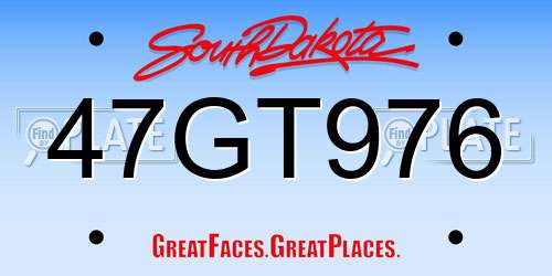 47GT976 South Dakota License Plate