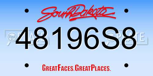 48196S8 South Dakota License Plate