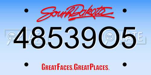 48539O5 South Dakota License Plate