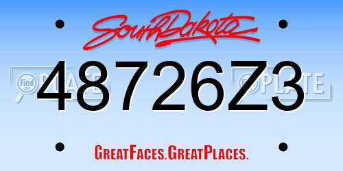 48726Z3 South Dakota License Plate