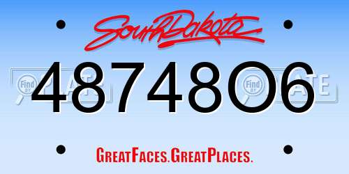 48748O6 South Dakota License Plate