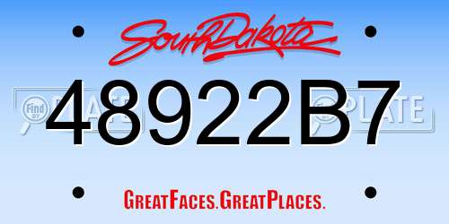 48922B7 South Dakota License Plate