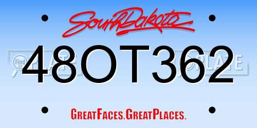 48OT362 South Dakota License Plate