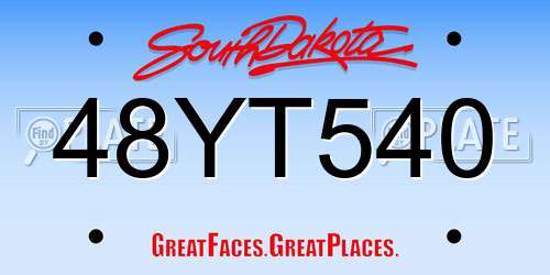 48YT540 South Dakota License Plate