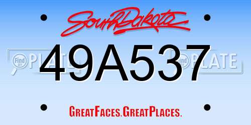 49A537 South Dakota License Plate