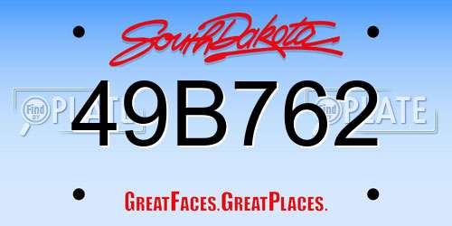 49B762 South Dakota License Plate