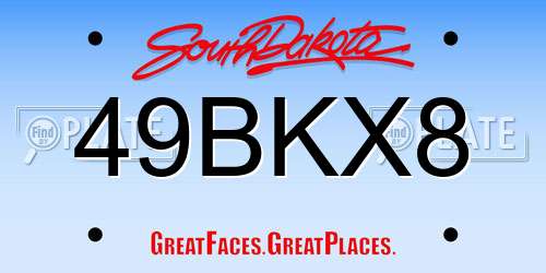 49BKX8 South Dakota License Plate