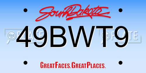 49BWT9 South Dakota License Plate