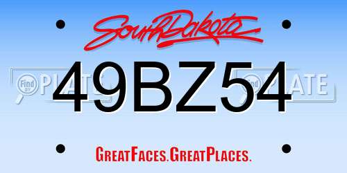 49BZ54 South Dakota License Plate