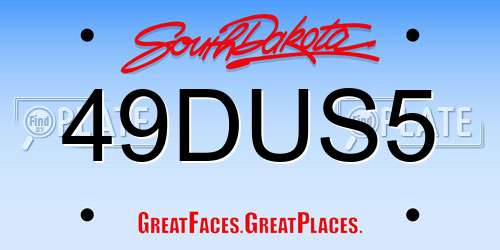 49DUS5 South Dakota License Plate