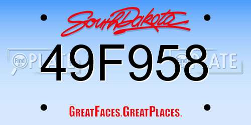 49F958 South Dakota License Plate