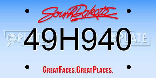 49H940 South Dakota License Plate