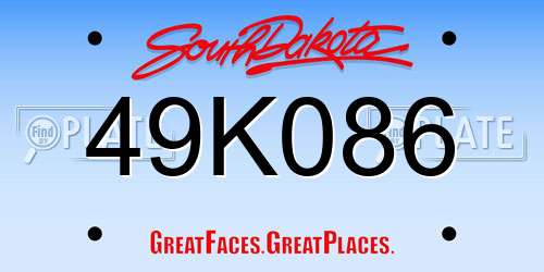 49K086 South Dakota License Plate